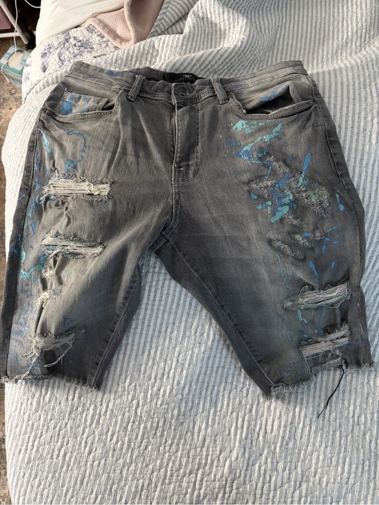 Jordan Craig Other - Jordan Craig Grey Distressed Denim Shorts with Blue Paint Accents